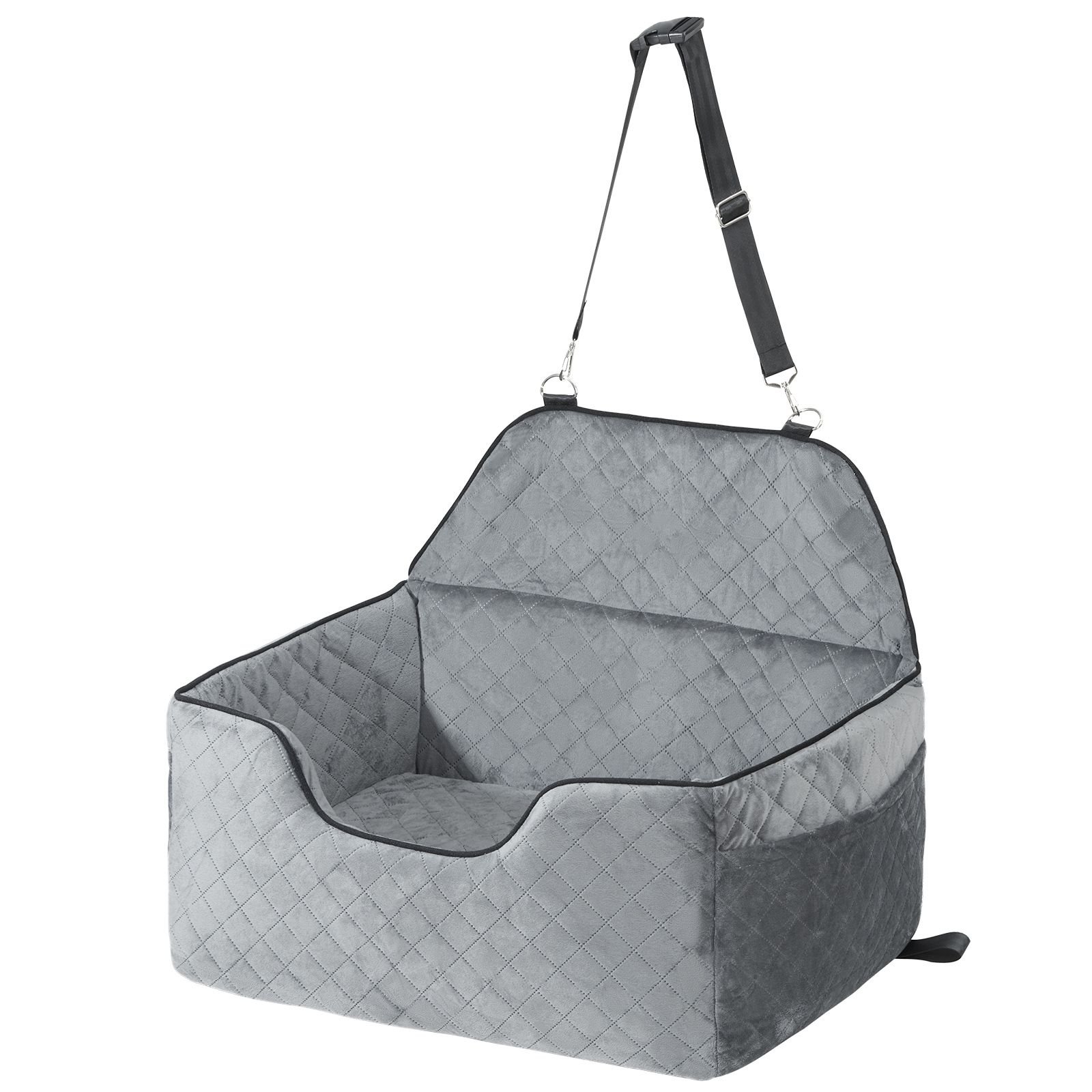 dog car seat, dog booster seat for car with a storage pocket, pet car seat with clip on safety leash, sponge filling, dog car bed for medium & large dog up to 55 lbs, gray