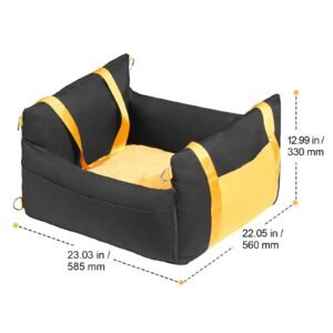 dog car seat, waterproof dog booster seat for car with side handles and a storage pocket, clip on safety leash and pp cotton filling, dog car bed for small dog up to 25lbs, black
