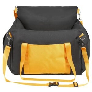 dog car seat, waterproof dog booster seat for car with side handles and a storage pocket, clip on safety leash and pp cotton filling, dog car bed for small dog up to 25lbs, black