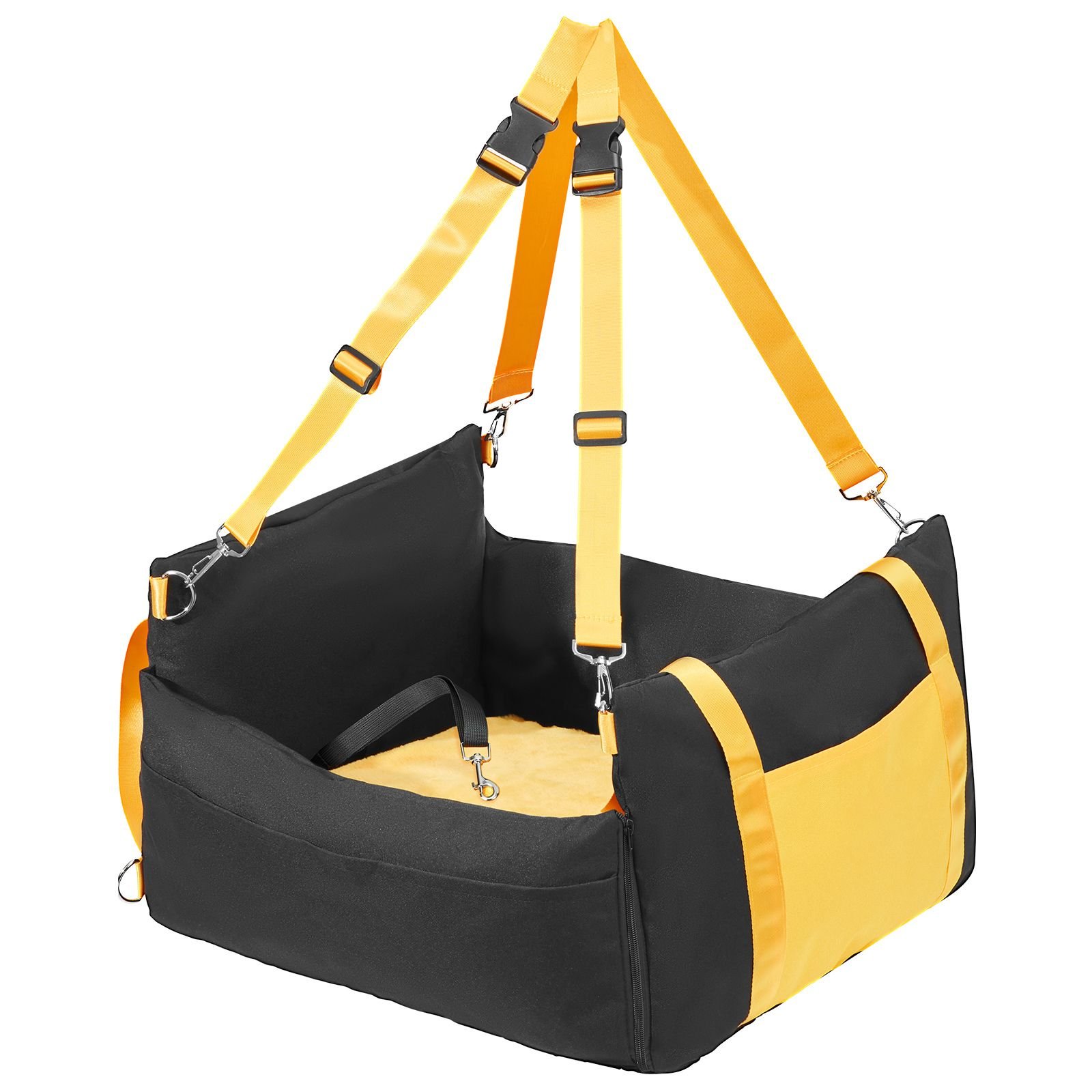 dog car seat, waterproof dog booster seat for car with side handles and a storage pocket, clip on safety leash and pp cotton filling, dog car bed for small dog up to 25lbs, black
