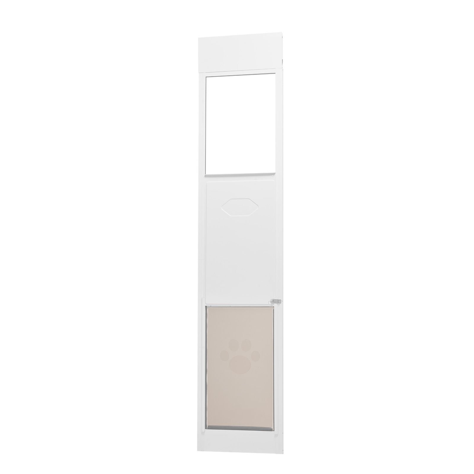 dog door for sliding glass door, 75 7/8" 80 11/16" adjustable height doggy door for sliding doors, aluminum frame tempered glass pet door with hinge structure flap and lock for large sized dogs