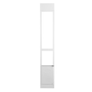 dog door for sliding glass door, 75 7/8" 80 11/16" adjustable height doggy door for sliding doors, aluminum frame tempered glass pet door with hinge structure flap and lock for medium sized dogs
