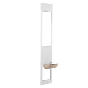 dog door for sliding glass door, 75 7/8" 80 11/16" adjustable height doggy door for sliding doors, aluminum frame tempered glass pet door with hinge structure flap and lock for medium sized dogs