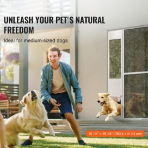 dog door for sliding glass door, 75 7/8" 80 11/16" adjustable height doggy door for sliding doors, aluminum frame tempered glass pet door with hinge structure flap and lock for medium sized dogs