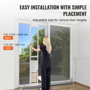 dog door for sliding glass door, 75 7/8" 80 11/16" adjustable height doggy door for sliding doors, aluminum frame tempered glass pet door with hinge structure flap and lock for small sized dogs