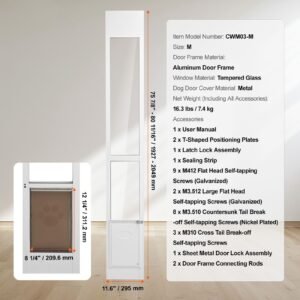 dog door for sliding glass door, 75 7/8" 80 11/16" adjustable height doggy door for sliding doors, aluminum frame tempered glass pet door with hinge structure flap and lock for small sized dogs