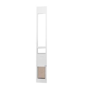 dog door for sliding glass door, 75 7/8" 80 11/16" adjustable height doggy door for sliding doors, aluminum frame tempered glass pet door with hinge structure flap and lock for small sized dogs