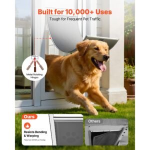 dog door for sliding glass door, 75 7/8" to 80 11/16" adjustable height, aluminum alloy frame with flap and lock, for extra large sized dogs, 180° swing open sliding glass pet doors for renters
