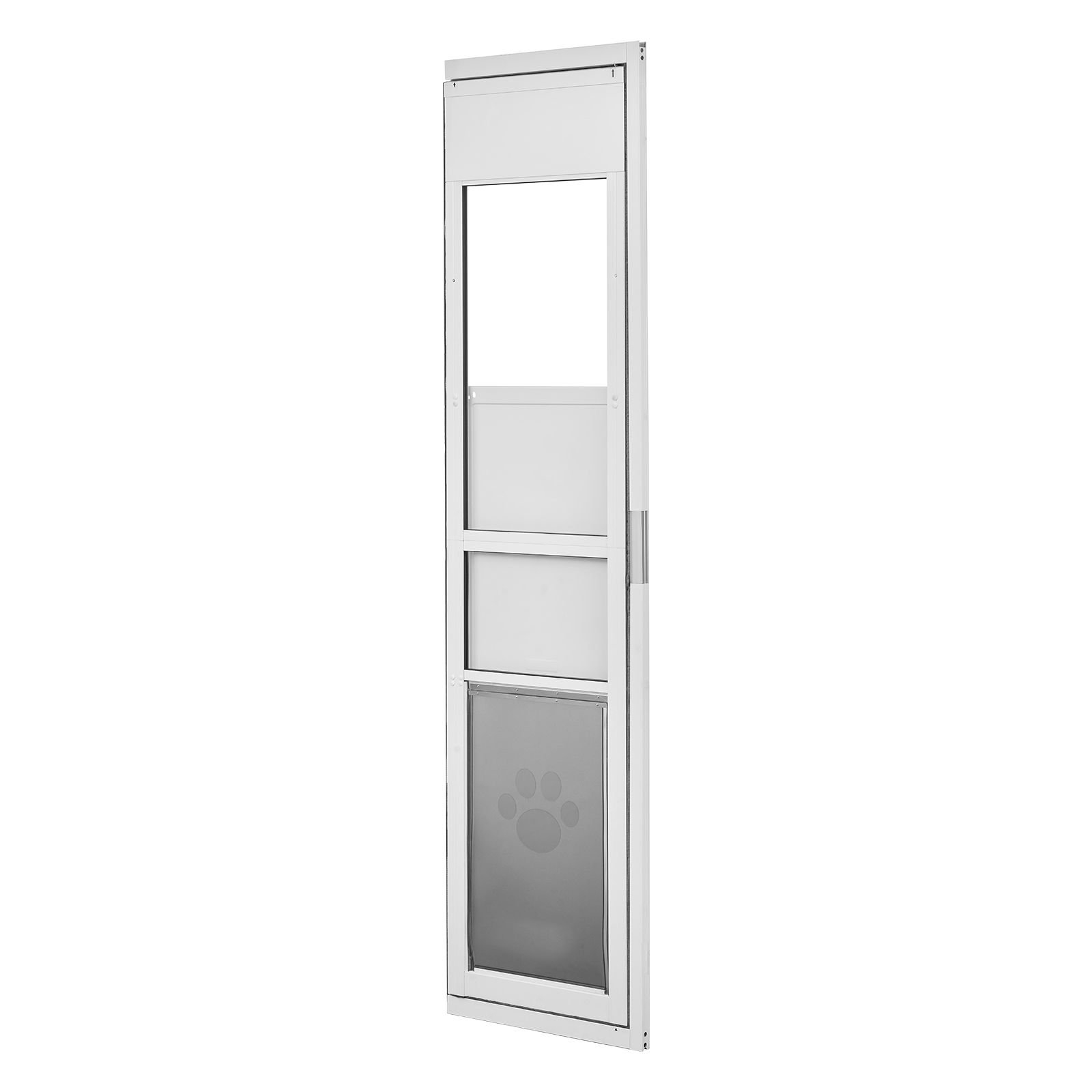 dog door for sliding glass door, 75 7/8" to 80 11/16" adjustable height, aluminum alloy frame with flap and lock, for extra large sized dogs, 180° swing open sliding glass pet doors for renters