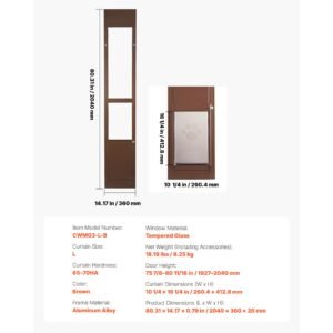 dog door for sliding glass door, 75 7/8 to 80 11/16 in adjustable height, aluminum alloy frame with rotating hinges, lock design, 10 1/4 x 16 1/4 in flap, sliding glass pet door for renters