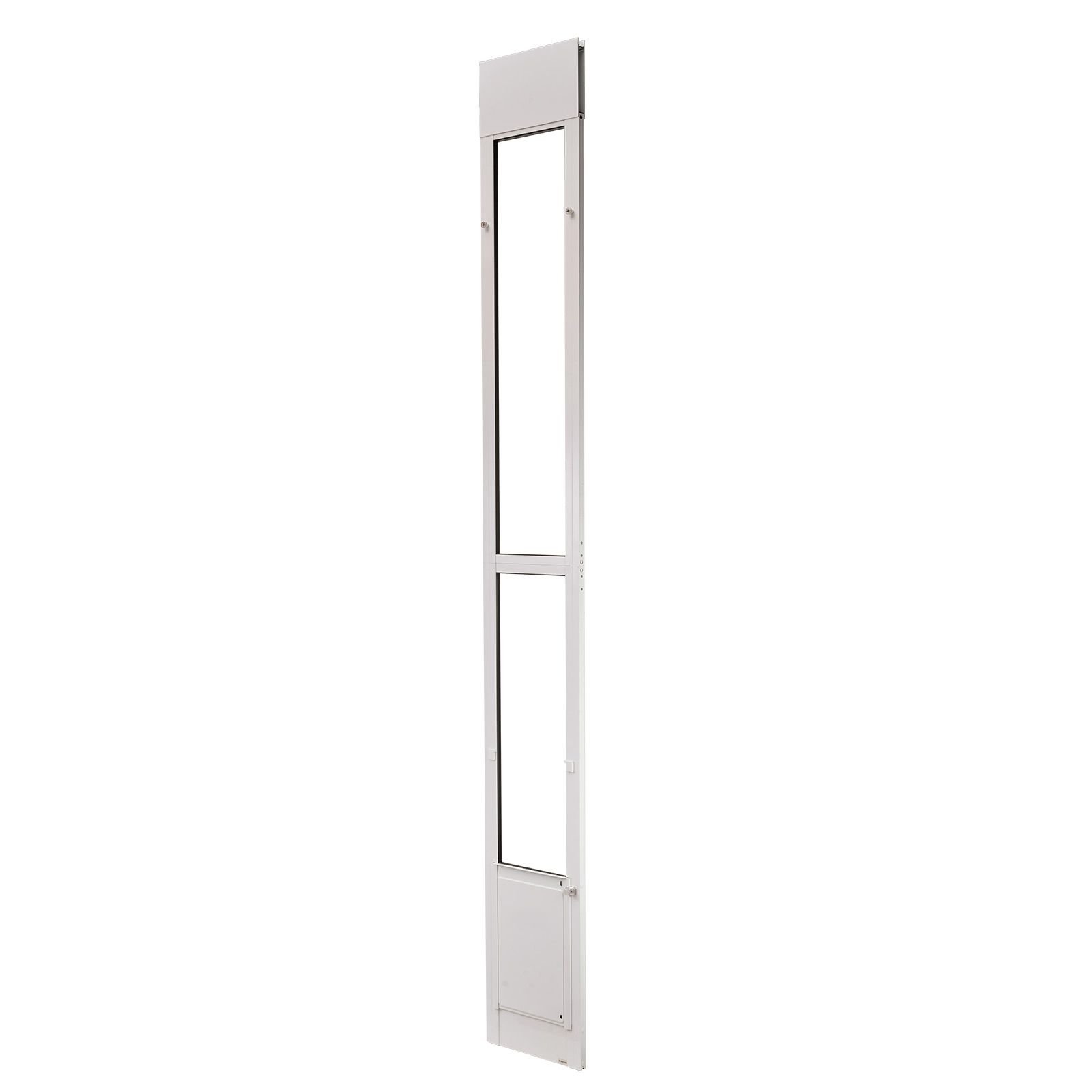 dog door for sliding glass door, 91 to 96 in adjustable height, aluminum alloy frame with metal rotating hinges, lock design, 8 1/4 x 12 1/4 in flap, sliding glass pet door for renters