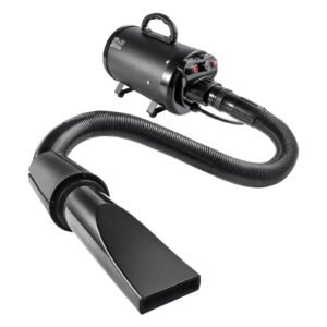 dog dryer, 2000w/2.7hp dog blow dryer, pet grooming dryer with adjustable speed and temperature control, pet hair dryer with 4 nozzles and extendable hose, black