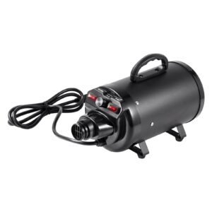dog dryer, 2000w/2.7hp dog blow dryer, pet grooming dryer with adjustable speed and temperature control, pet hair dryer with 4 nozzles and extendable hose, black