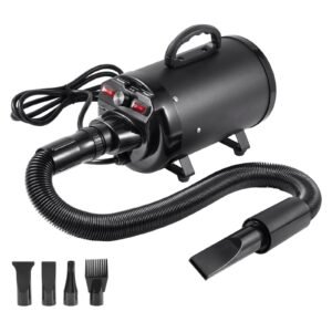Dog Dryer, 2000W/2.7HP Dog Blow Dryer, Pet Grooming Dryer with Adjustable Speed and Temperature Control, Pet Hair Dryer with 4 Nozzles and Extendable Hose, Black