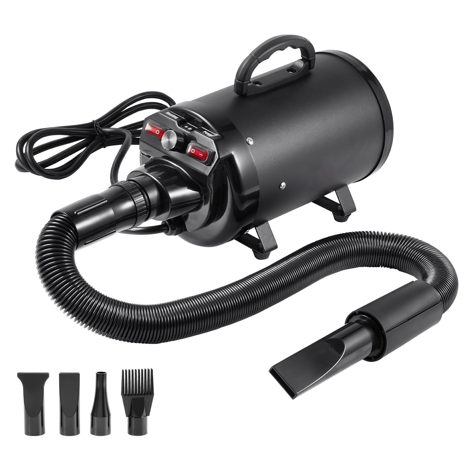 dog dryer, 2000w/2.7hp dog blow dryer, pet grooming dryer with adjustable speed and temperature control, pet hair dryer with 4 nozzles and extendable hose, black