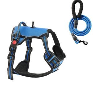 Dog Harness for Large Dogs, No Pull Adjustable Dog Vest Pet Harness, with 5ft Leash, Handle, Metal Rings, Buckles, Reflective Stitching 600D Oxford Fabric, for Training, Walking, and Hiking