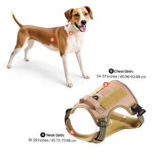 dog harness for large dogs, no pull tactical dog harness adjustable pet vest, with handle, metal rings, buckles, reflective stitching nylon oxford fabric, for training, walking, and hiking