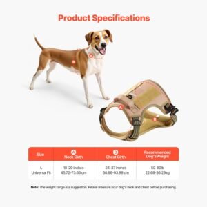 dog harness for large dogs, no pull tactical dog harness adjustable pet vest, with handle, metal rings, buckles, reflective stitching nylon oxford fabric, for training, walking, and hiking