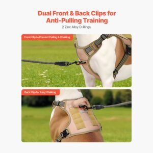 dog harness for large dogs, no pull tactical dog harness adjustable pet vest, with handle, metal rings, buckles, reflective stitching nylon oxford fabric, for training, walking, and hiking