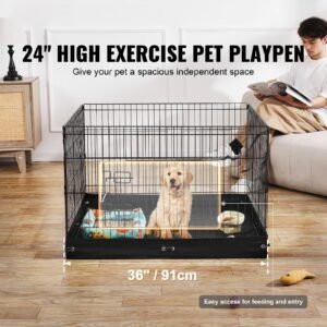 dog playpen, 4 pcs 24 x 36 in panels foldable metal pet exercise pen, dog fence indoor and outdoor pen with door and 600d oxford fabric bottom pad, for dogs, cats and other small animals