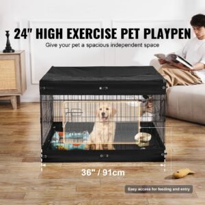 dog playpen, 4 pcs 24 x 36 in panels foldable metal pet exercise pen, dog fence indoor and outdoor pen with door, top cover, and bottom pad, pet playpen for dogs, cats and other small animals
