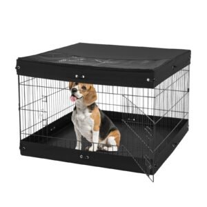 dog playpen, 4 pcs 24 x 36 in panels foldable metal pet exercise pen, dog fence indoor and outdoor pen with door, top cover, and bottom pad, pet playpen for dogs, cats and other small animals