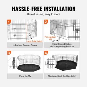 dog playpen, 8 panels foldable metal dog exercise pen with bottom pad, 24" h pet fence puppy crate kennel with ground stakes, indoor outdoor dog pen for small medium pets, for camping, yard