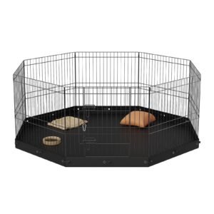 dog playpen, 8 panels foldable metal dog exercise pen with bottom pad, 24" h pet fence puppy crate kennel with ground stakes, indoor outdoor dog pen for small medium pets, for camping, yard
