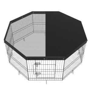 dog playpen, 8 panels foldable metal dog exercise pen with top cover, 24" h pet fence puppy crate kennel with ground stakes, indoor outdoor dog pen for small medium pets, for camping, yard