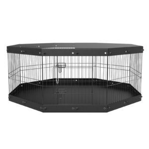 dog playpen, 8 panels foldable metal dog exercise pen with top cover and bottom pad, 24" h pet fence puppy crate kennel, indoor outdoor dog pen for small medium pets, for camping, yard