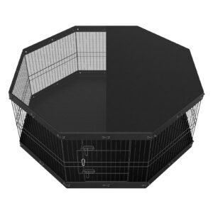 dog playpen, 8 panels foldable metal dog exercise pen with top cover and bottom pad, 24" h pet fence puppy crate kennel, indoor outdoor dog pen for small medium pets, for camping, yard