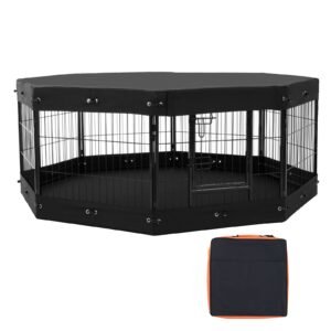 Dog Playpen, 8 Pcs 24 x 24 in Panels Foldable Metal Pet Exercise Pen, Dog Fence Indoor and Outdoor Pen with Door, Storage Bag, Top Cover and Bottom Pad, for Dogs, Cats and Other Small Animals