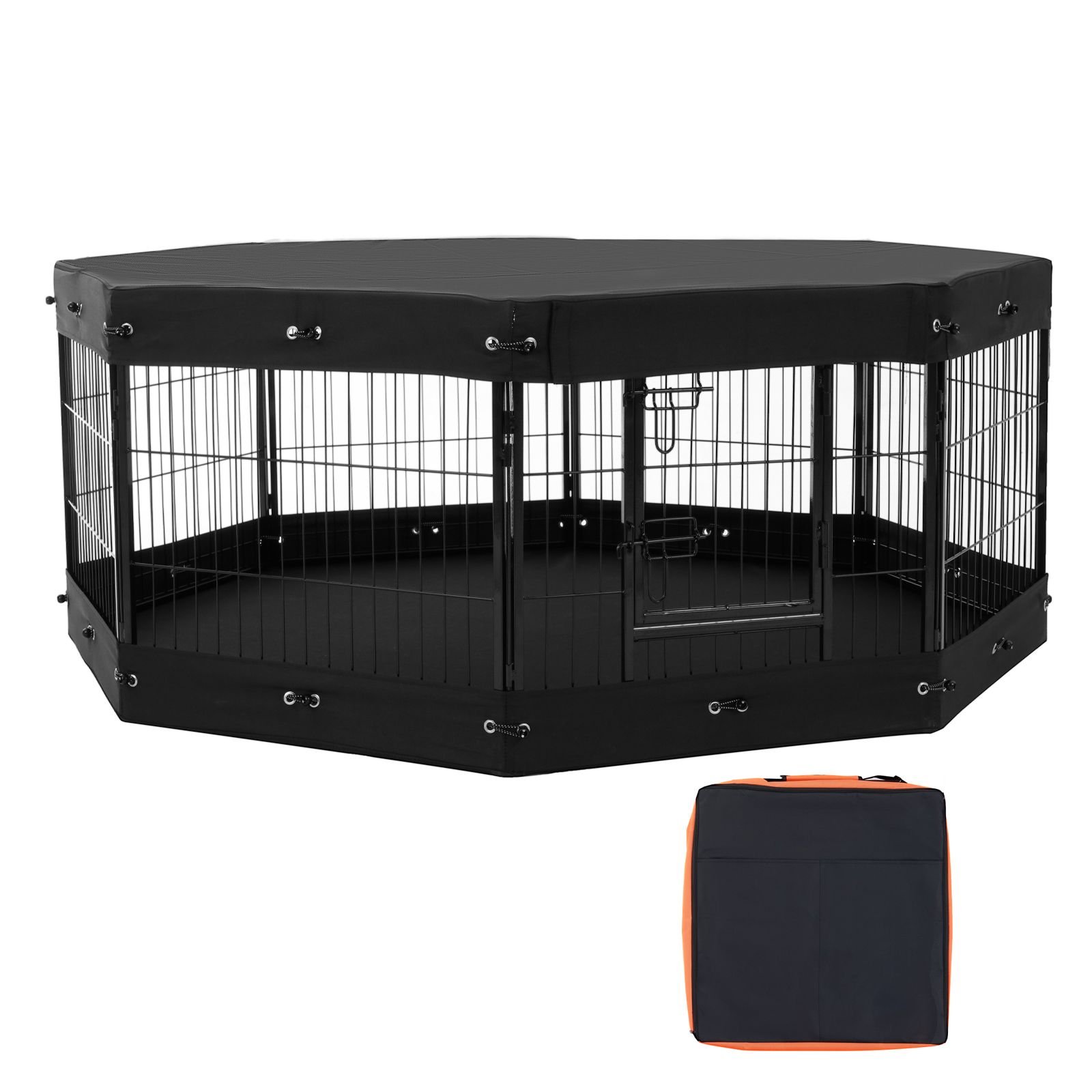 dog playpen, 8 pcs 24 x 24 in panels foldable metal pet exercise pen, dog fence indoor and outdoor pen with door, storage bag, top cover and bottom pad, for dogs, cats and other small animals