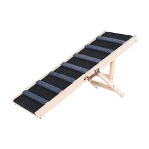 dog ramp, folding pet ramp for bed, adjustable dog ramp for small, large, old dogs & cats, wooden pet ramp with 39.3" long ramp, adjustable from 15" to 22", suitable for couch, sofa, car