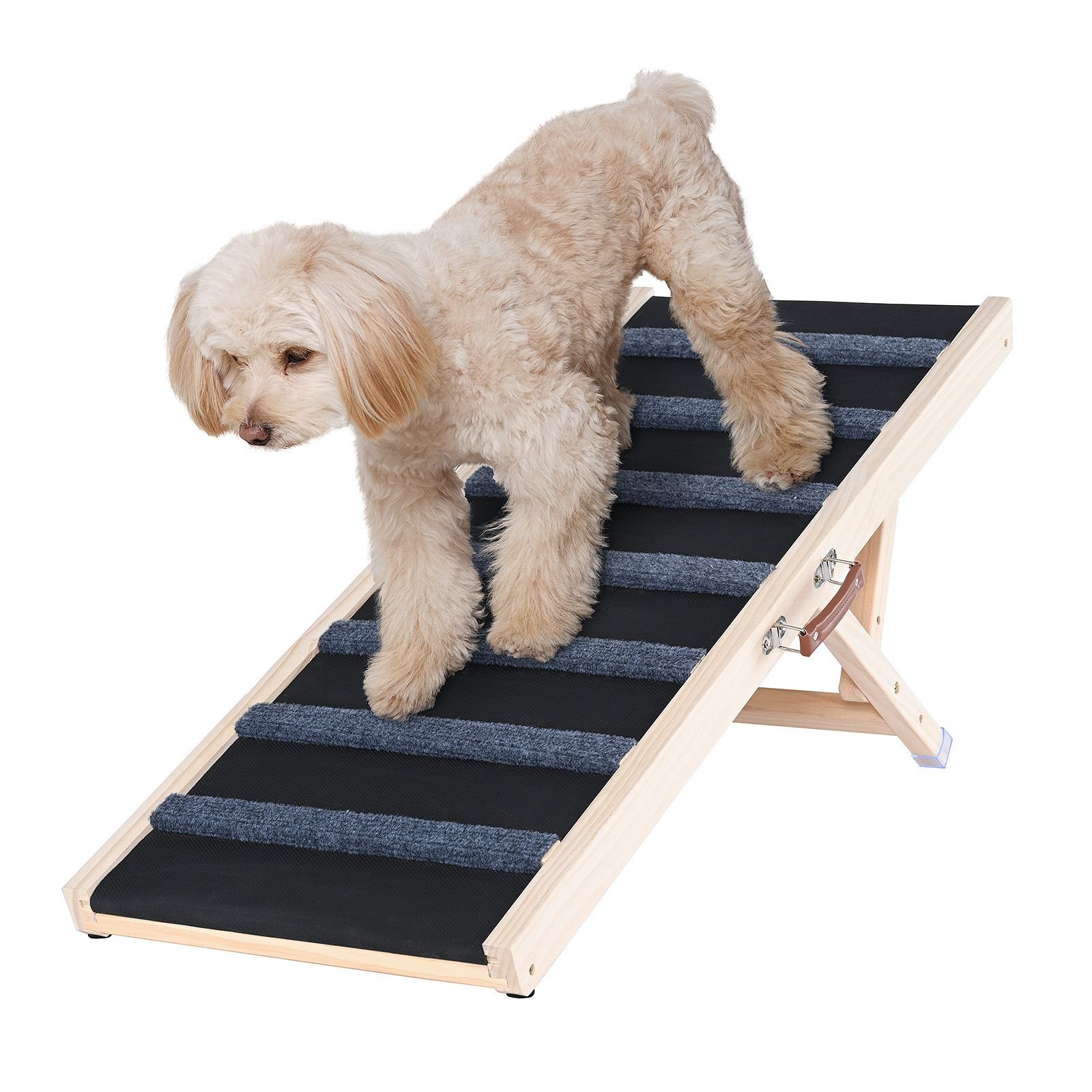 dog ramp, folding pet ramp for bed, adjustable dog ramp for small, large, old dogs & cats, wooden pet ramp with 39.3" long ramp, adjustable from 15" to 22", suitable for couch, sofa, car