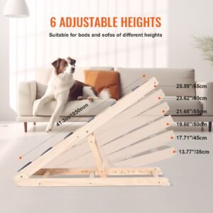 dog ramp, folding pet ramp for bed, adjustable dog ramp for small, large, old dogs & cats, wooden pet ramp with 41.3" long ramp, adjustable from 13.77" to 25.59", suitable for couch, sofa, car