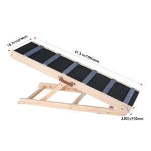 dog ramp, folding pet ramp for bed, adjustable dog ramp for small, large, old dogs & cats, wooden pet ramp with 41.3" long ramp, adjustable from 13.77" to 25.59", suitable for couch, sofa, car