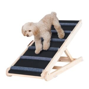 dog ramp, folding pet ramp for bed, adjustable dog ramp for small, large, old dogs & cats, wooden pet ramp with 41.3" long ramp, adjustable from 13.77" to 25.59", suitable for couch, sofa, car