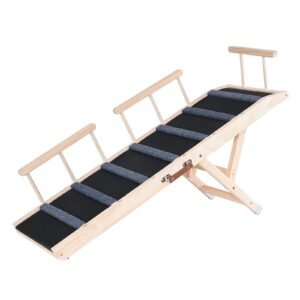 dog ramp, folding pet ramp for bed, adjustable dog ramp for small, large, old dogs & cats, wooden pet ramp with 47.2" long ramp, adjustable from 13.8" to 27.6", suitable for couch, sofa, car