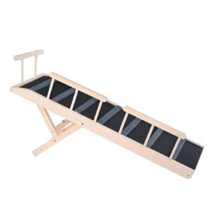 Dog Ramp, Folding Pet Ramp for Bed, Adjustable Dog Ramp for Small, Large, Old Dogs & Cats, Wooden Pet Ramp with 47.2" Long Ramp, Adjustable from 13.8" to 27.6", Suitable for Couch, Sofa, Car