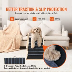 dog ramp, folding pet ramp for bed, adjustable dog ramp for small, large, old dogs & cats, wooden pet ramp with 47.2" long ramp, adjustable from 13.8" to 27.6", suitable for couch, sofa, car