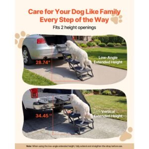 dog stairs for car, 4 steps extra wide foldable dog ramp for large dogs with non slip rug surface, portable lightweight pet ladder for car, suv, truck, high beds, sofas, support up to 400 lbs