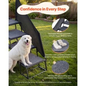 dog stairs for car, 4 steps extra wide foldable dog ramp for large dogs with non slip rug surface, portable lightweight pet ladder for car, suv, truck, high beds, sofas, support up to 400 lbs