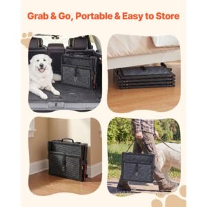 dog stairs for car, 4 steps extra wide foldable dog ramp for large dogs with non slip rug surface, portable lightweight pet ladder for car, suv, truck, high beds, sofas, support up to 400 lbs