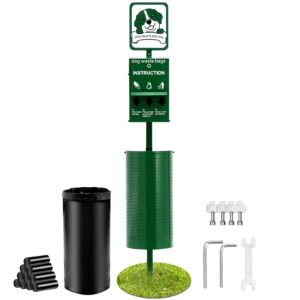 Dog Waste Station, Commercial Dog Poop Station, 11.5 Gallons Pet Waste Bin with 50 Can Liners, Bag Dispenser & 600 Waste Bags, Outdoor Dog Waste Disposal System for Backyard