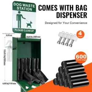 dog waste station with hand wash bottle, commercial dog poop station, 11.5 gallons pet waste bin with 50 can liners, bag dispenser & 600 waste bags, outdoor dog waste disposal system