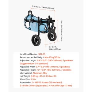 dog wheelchair for back legs, adjustable 2 wheels pet wheelchair, lightweight dog cart with shock absorbing wheels, mobility support wheel chair for disabled injured dogs up to 33lbs, medium