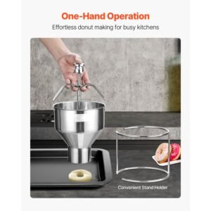 donut depositor, large capacity manual donuts dropper, 304 stainless steel commercial batter dispenser, 6 thicknesses adjustment doughnut hopper with stand, for restaurant cafe bakery kitchen