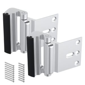 door reinforcement lock, 2 pack home security door lock, with 3 inch stop withstand 800 lbs of force, with 8 screws, for inward opening, aluminum alloy, add extra high security to your home