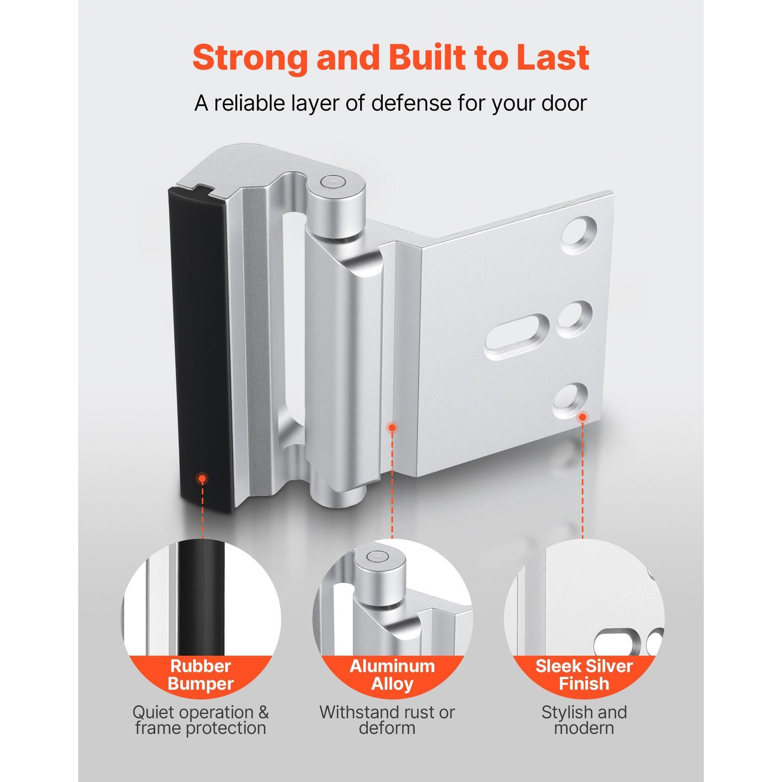 door reinforcement lock, 2 pack home security door lock, with 3 inch stop withstand 800 lbs of force, with 8 screws, for inward opening, aluminum alloy, add extra high security to your home